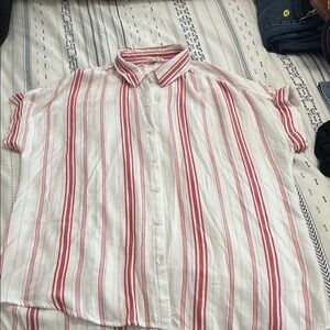 beachlunchlounge Red and White Casual Button Down Shirt